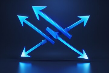 Light up arrows on blue background. Business investment growth concept