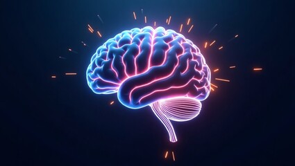 a vibrant illustration of the human brain, radiating energy and intelligence