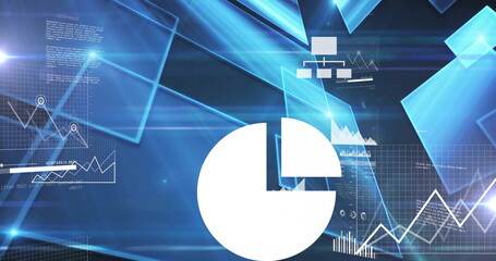 Displaying data on screen showing pie chart slice, zigzag line graph, bars and translucent panels