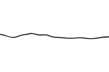 Curved old black electrical wire with wavy shape is isolated.