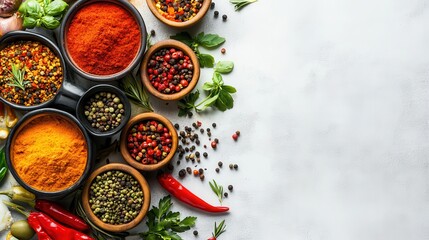 Vibrant Array of Spices and Herbs on a Rustic Tabletop