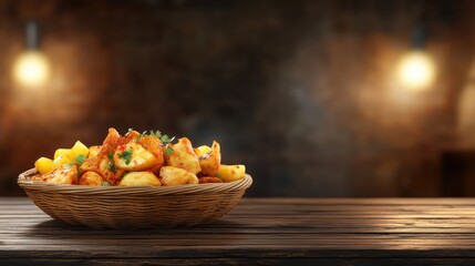 Freshly Prepared Golden Brown Appetizers in a Rustic Basket