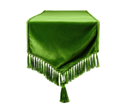 Green velvet table runner with fringe
