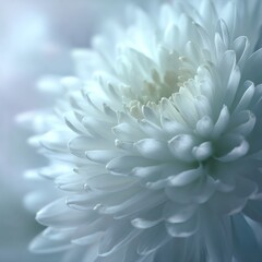 Obraz premium Close-up of delicate white petals with soft lighting, dreamy floral background,Cool white chrysanthemum in soft blue light 