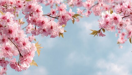 Delicate pink blossoms against a pastel sky