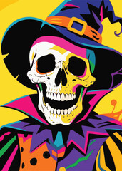 colorful witch skull man Illustrator Artwork