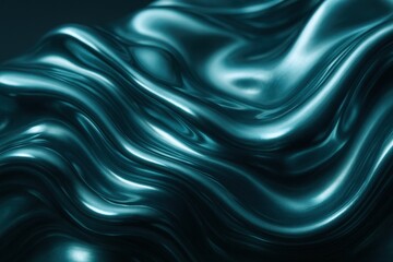 Obraz premium Abstract Metallic Teal Surface with Dynamic Waves and Reflections for Modern Design Applications
