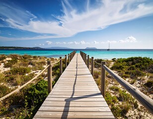 Obraz premium Wooden boardwalk leading to turquoise sea