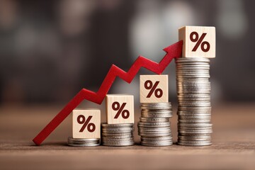 a graph showing the interest rate increasing over time. A conceptual representation of economic growth and financial success. 