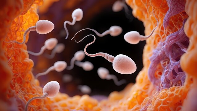 This educational content illustrates the interaction between sperm and egg cells, emphasizing the reproductive process and its significance in human biology and development