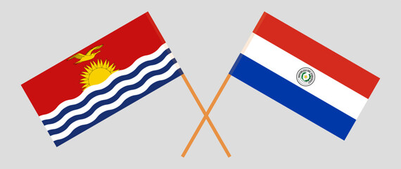 Crossed flags of Kiribati and Republic of Paraguay. Official colors. Correct proportion. Vector illustration