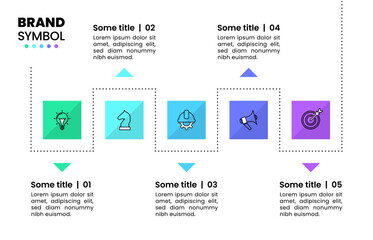 Infographic template. Line with squares and 5 steps