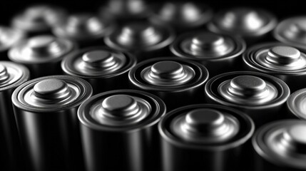 Close-up of Multiple AA Batteries in a Monochromatic Theme, Emphasizing Energy, Technology, and Power