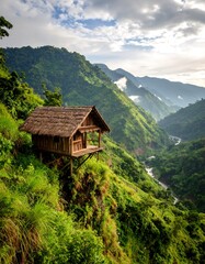 Obraz premium Wooden hut on mountainside