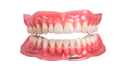 Full Dentures with teeth, gum and bone for preserves isolated on transparent png background, fake teeth in dentistry, medicine and prosthesis on the transparent background. PNG Format