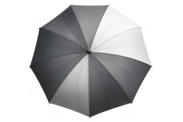 Black and White Umbrella with Water Droplets on Transparent Background