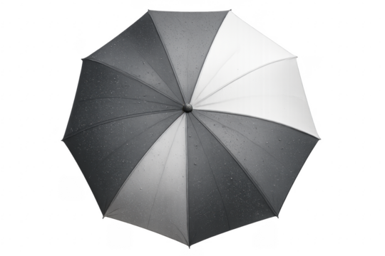 Black and White Umbrella with Water Droplets on Transparent Background