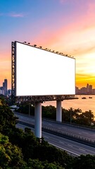 Obraz premium Empty billboard at sunset over highway