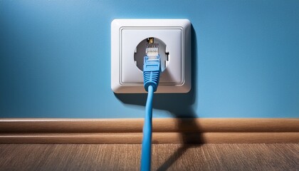 ethernet cable plugged into wall socket