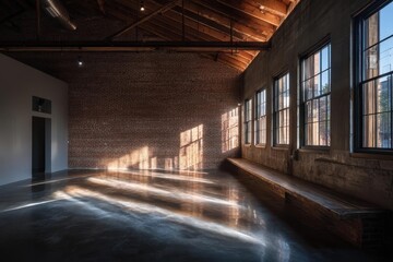 Sunlit Industrial Loft Interior Space