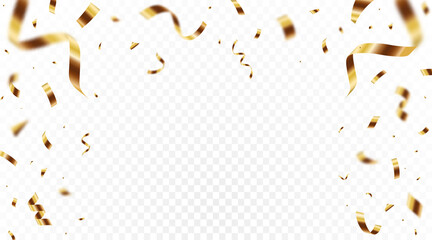 Gold confetti. Confetti celebration party background. shiny golden confetti isolated on transparent background