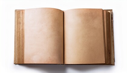 simple single old open empty blank notebook spread book pages top view text space object isolated on white cut out copy space