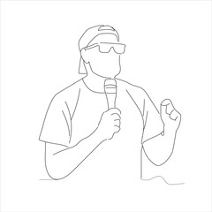 line of people talking on the mic. elegant talking man holding microphone