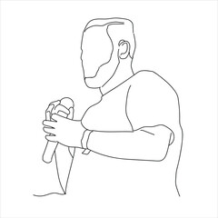 elegant talking man holding microphone. line art 