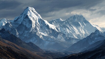 Fototapeta premium Breathtaking Snow-Capped Mountain Peaks: Majestic Winter Wonderland View