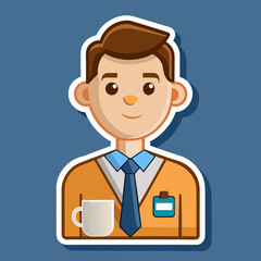 Cartoon Illustration of a Young Professional Man Holding a Coffee Cup and Wearing a Tie
