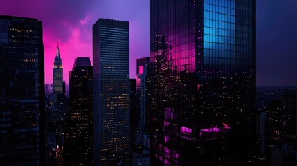 Fototapeta premium Night cityscape with vibrant neon reflections.