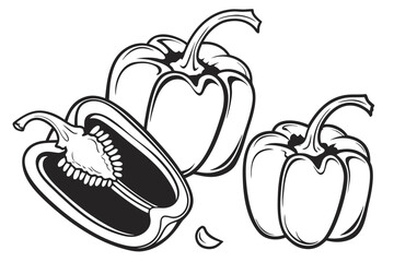 Illustration of a tomato and a slice isolated on white background