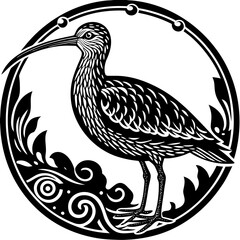 Illustration of a raven or crow perched on branch isolated on white background