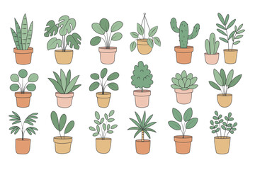 鉢植えの観葉植物アイコンセット | Potted Houseplant Icon Set