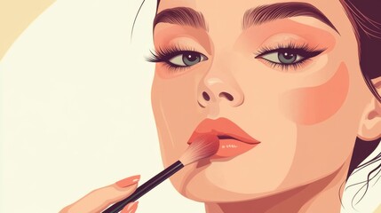 Obraz premium Elegant vector illustration portraying a woman applying lipstick with brush