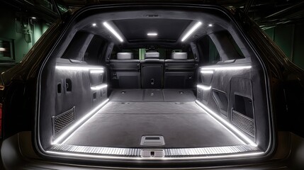 Car trunk with led lighting showcasing a modern and spacious interior design