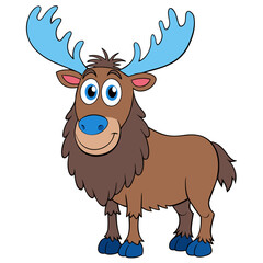 Cartoon Reindeer with Blue Antlers Vector