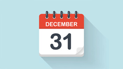 A flat design digital calendar 31 december icon on a light blue background