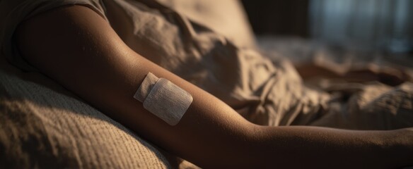 Restful healing: close-up of arm with bandage symbolizing recovery and care