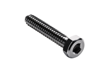 Socket head cap screw with Allen key drive and polished finish, isolated on a transparent background