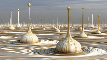 with digital sand dunes and giant AI structures buried beneath the surface