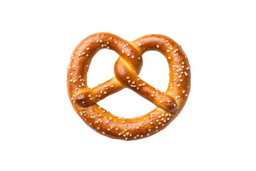 Traditional German-style soft pretzel with coarse salt crystals and golden brown twisted bakery bread shape, isolated on a transparent background