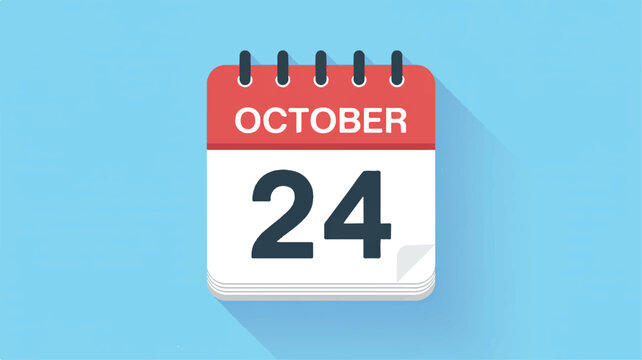A flat design digital calendar 24 october icon on a light blue background.  