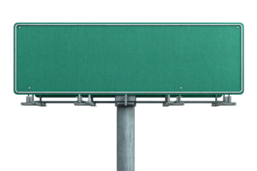 Empty teal roadside billboard.  Metal post supports large, blank sign