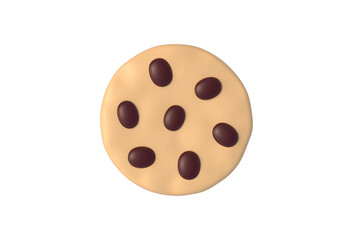 Cookie isolated on white background. Crunchy dessert. Chocolate biscuit. Fast food. Top view. 3d render