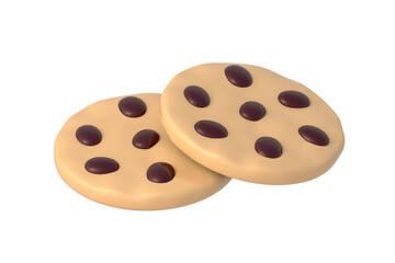Two traditional cookies isolated on white background. Crunchy dessert. Chocolate biscuits. Fast food. 3d render