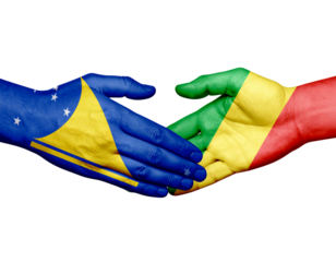 Flat Vector-Style Handshake Icon with Tokelau and Congo Flag Colors, Minimalist PNG