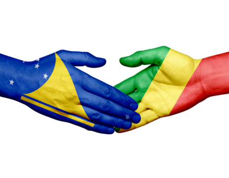 Flat Vector-Style Handshake Icon with Tokelau and Congo Flag Colors, Minimalist PNG - Powered by Adobe