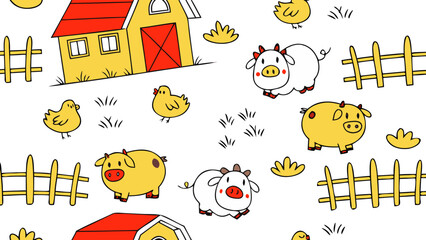 Cute Farm Animal Vectors &ndash; Cow, Sheep, Chicken, Goat, Pig in Flat Cartoon Style for Educational Kids Books, Apps, and Stickers