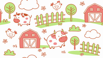 Cute Farm Animal Vectors &ndash; Cow, Sheep, Chicken, Goat, Pig in Flat Cartoon Style for Educational Kids Books, Apps, and Stickers